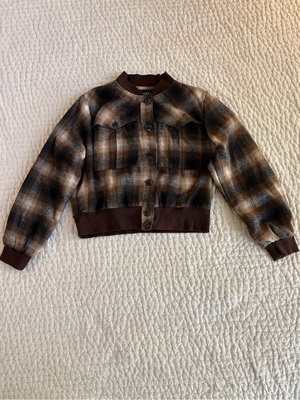 Kut from the Kloth Brown Plaid Bomber Jacket